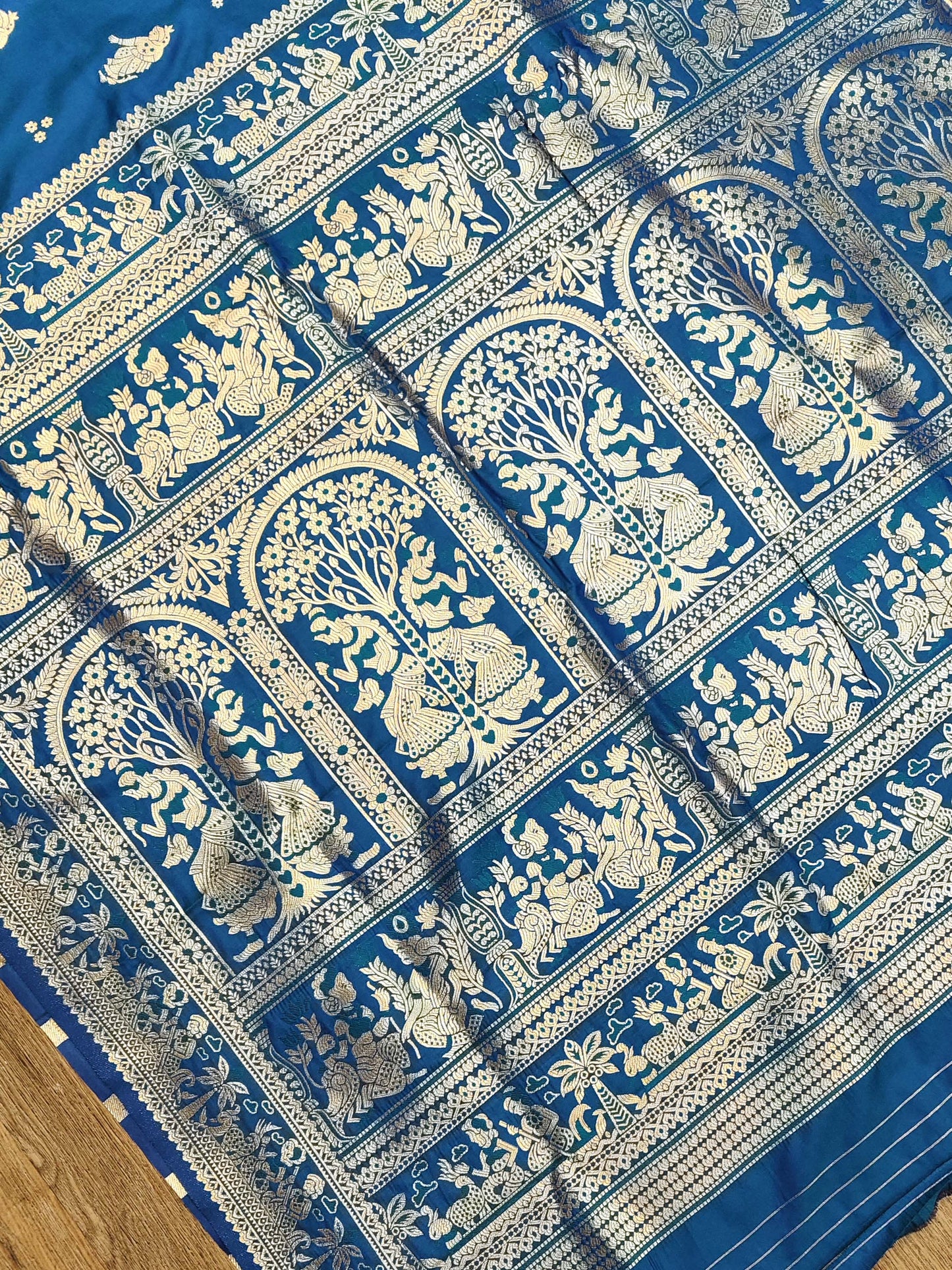 Peacock Blue Swarnachari Blend Saree