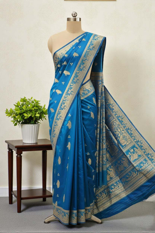 Peacock Blue Swarnachari Blend Saree