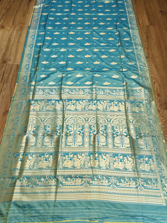 Sea Green Swarnachari Blend Saree