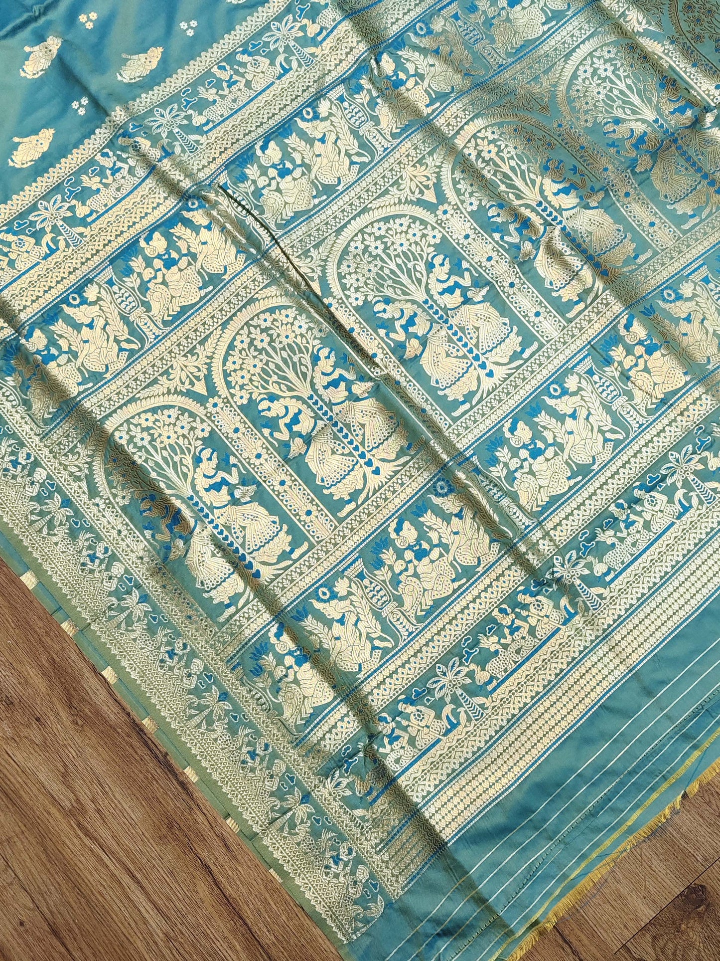 Sea Green Swarnachari Blend Saree