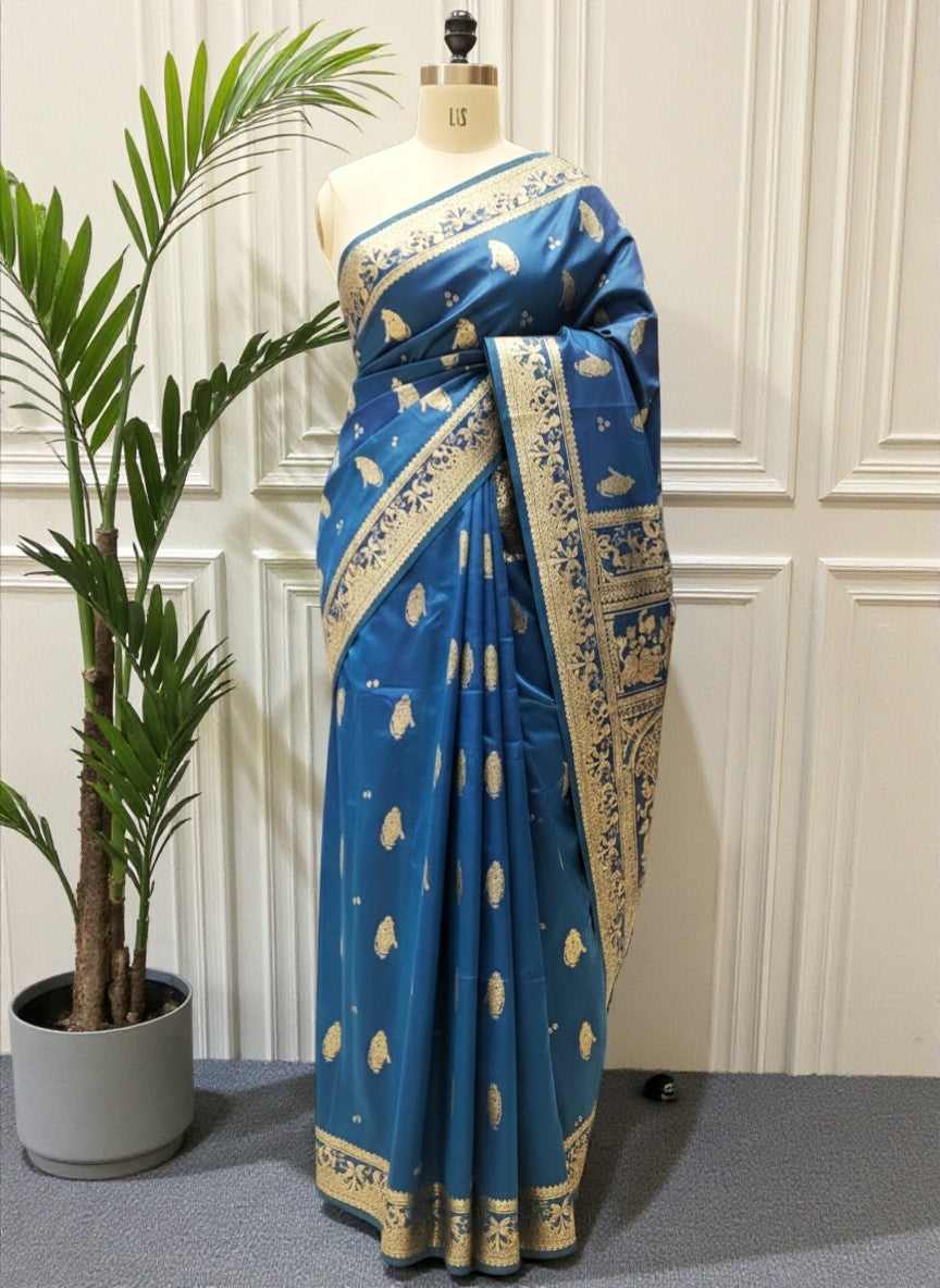 Navy Blue Swarnachari Blend Saree
