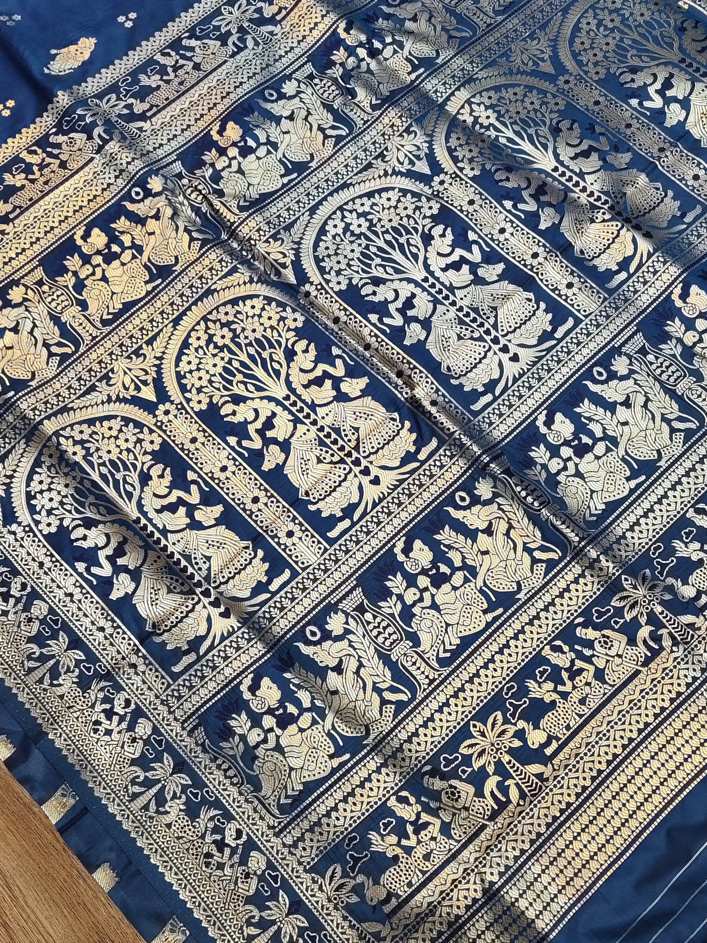 Navy Blue Swarnachari Blend Saree