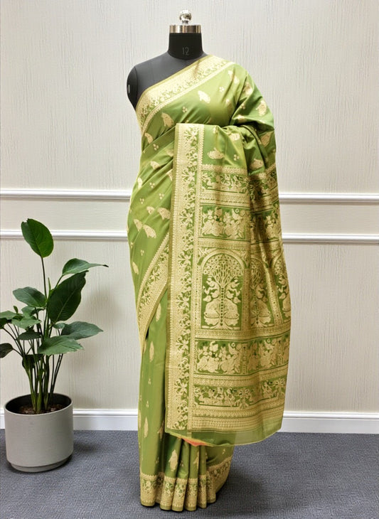Olive Green Swarnachari Blend Saree