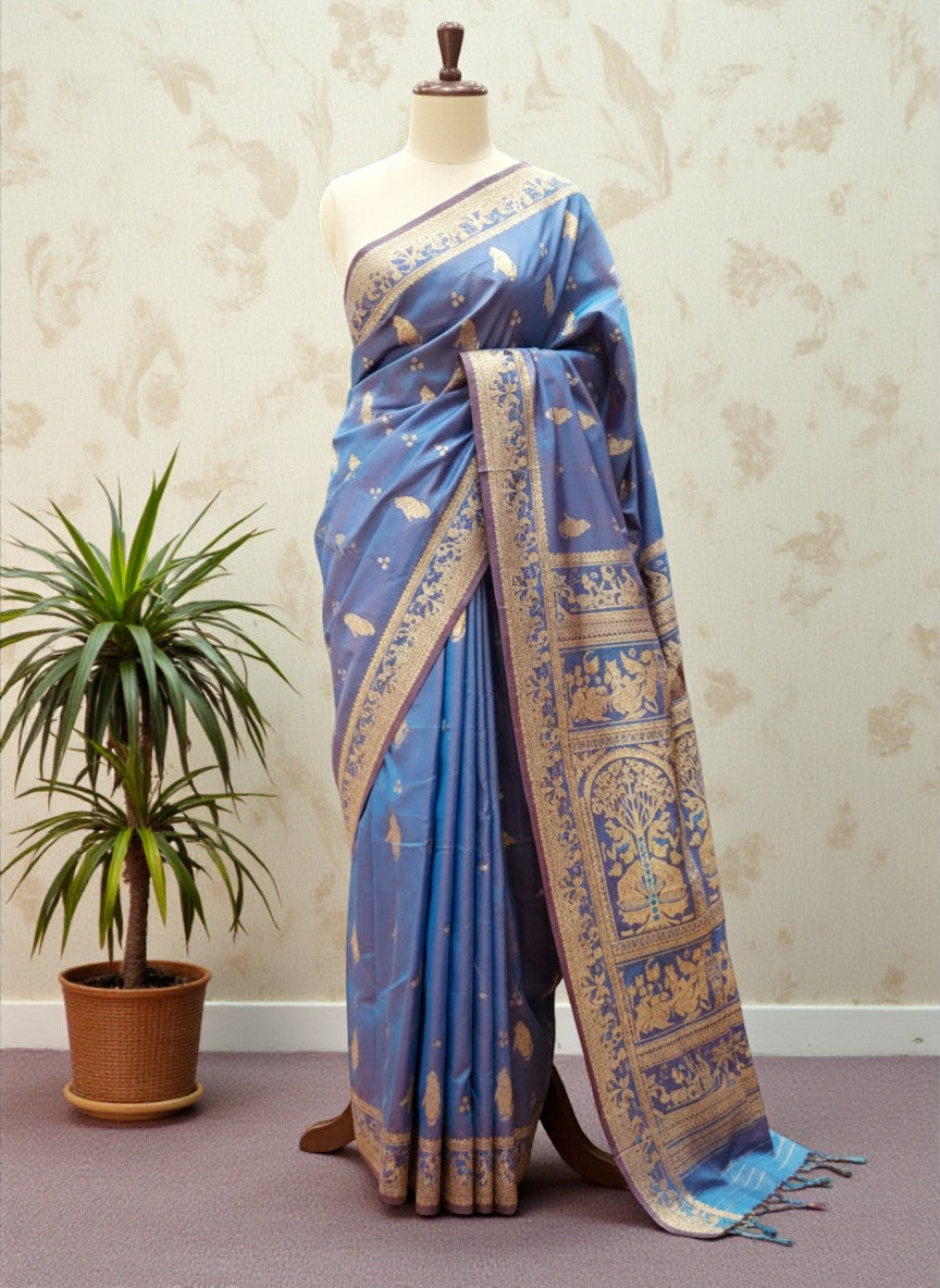 Royal Blue Swarnachari Blend Saree (Purple Cross-Tone)