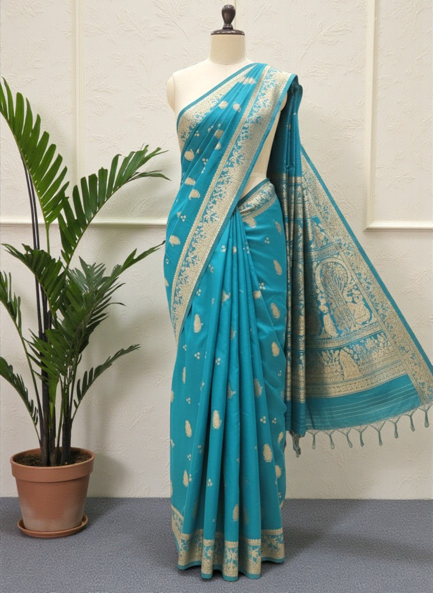 Firoza Blue Swarnachari Blend Saree