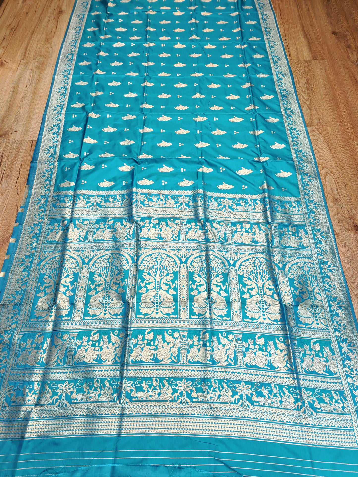 Firoza Blue Swarnachari Blend Saree