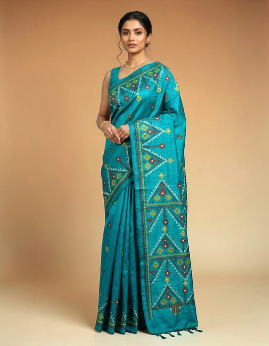 Gujarati Stitch on Blend Tussar Silk