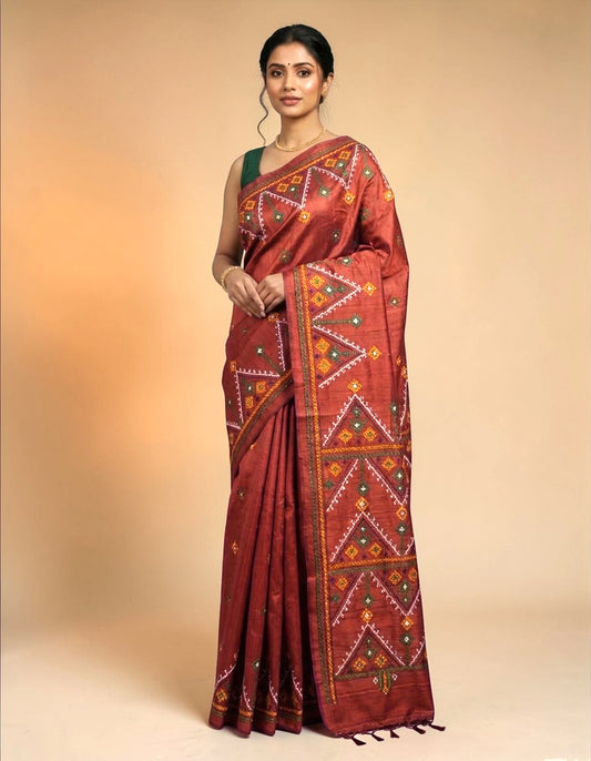 Gujarati Stitch on Blend Tussar Silk