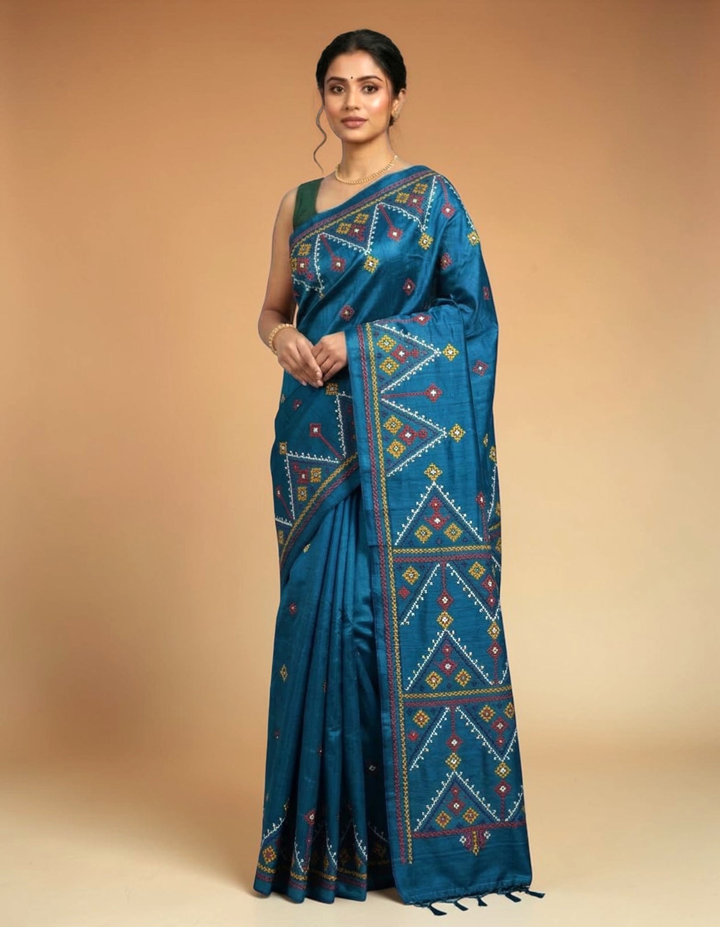 Gujarati Stitch on Blend Tussar Silk