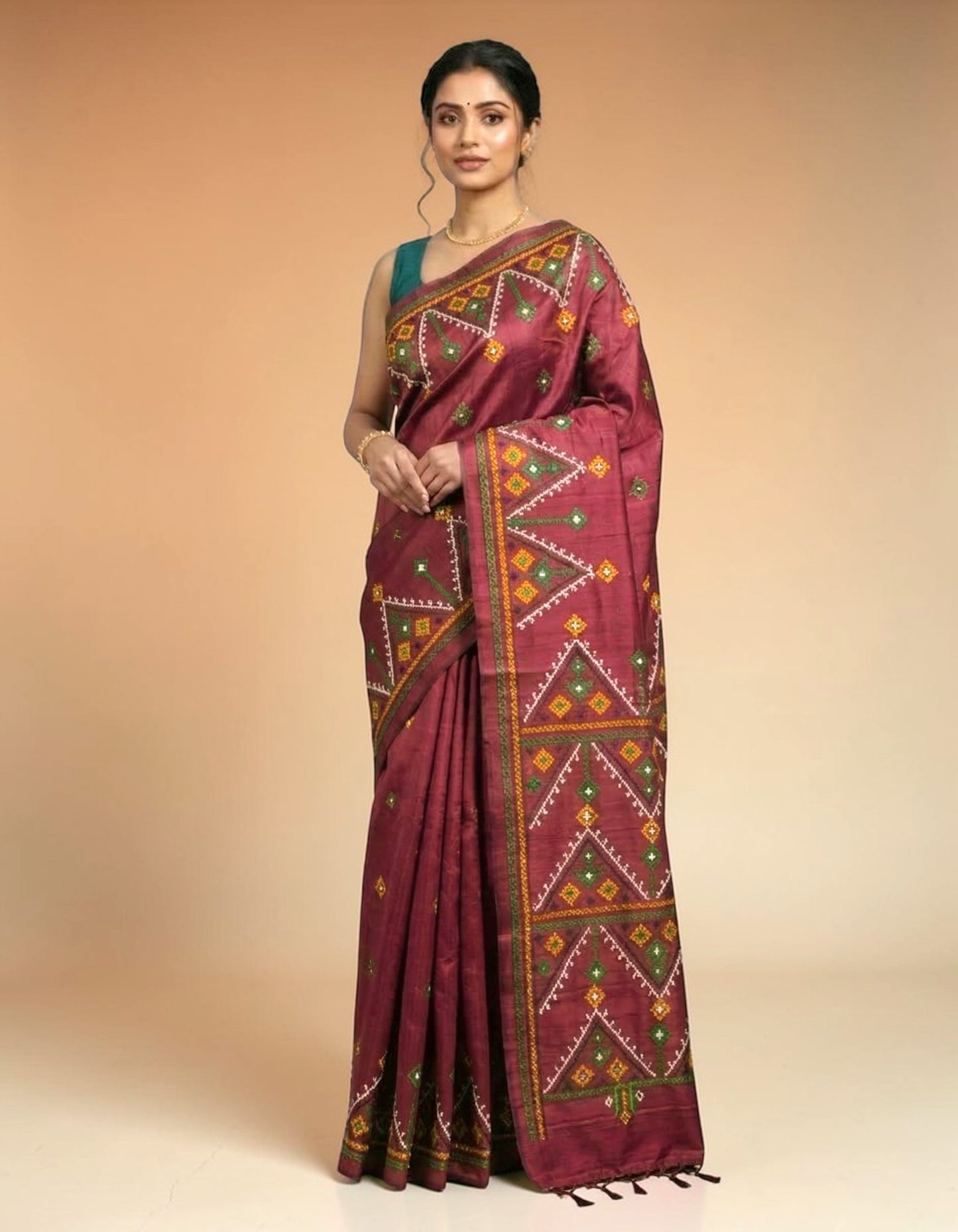 Gujarati Stitch on Blend Tussar Silk