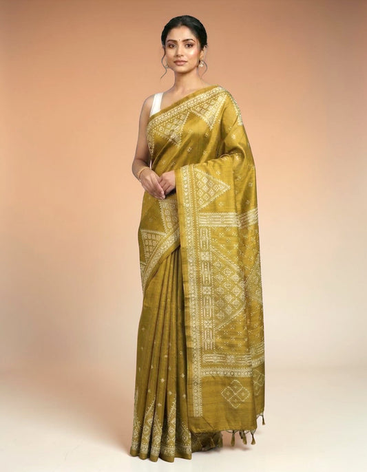 Gujarati Stitch on Blend Tussar Silk