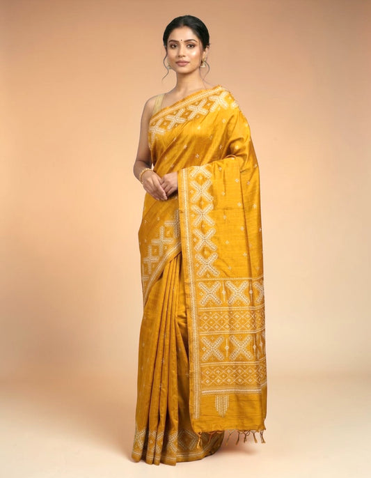 Gujarati Stitch on Blend Tussar Silk