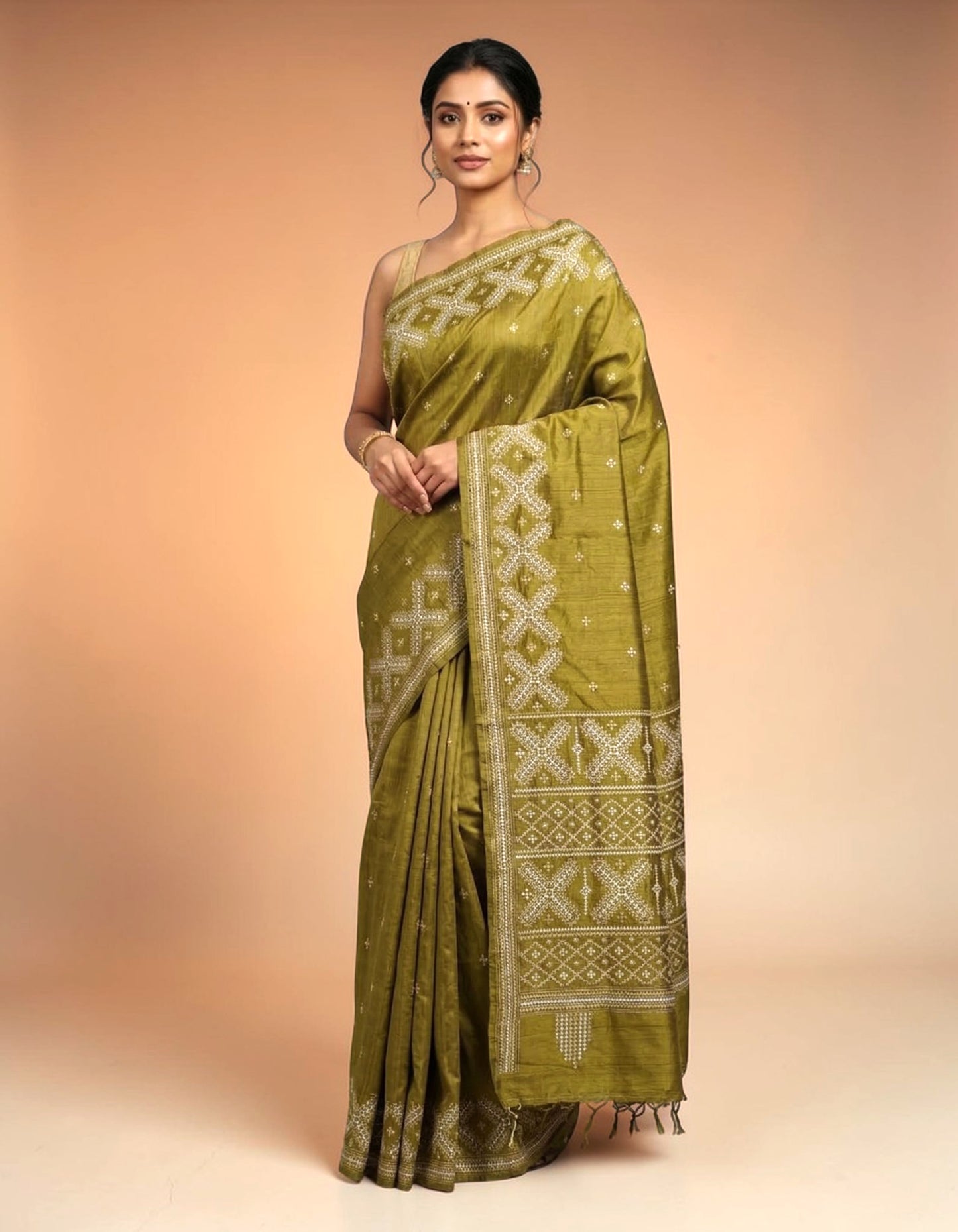 Gujarati Stitch on Blend Tussar Silk