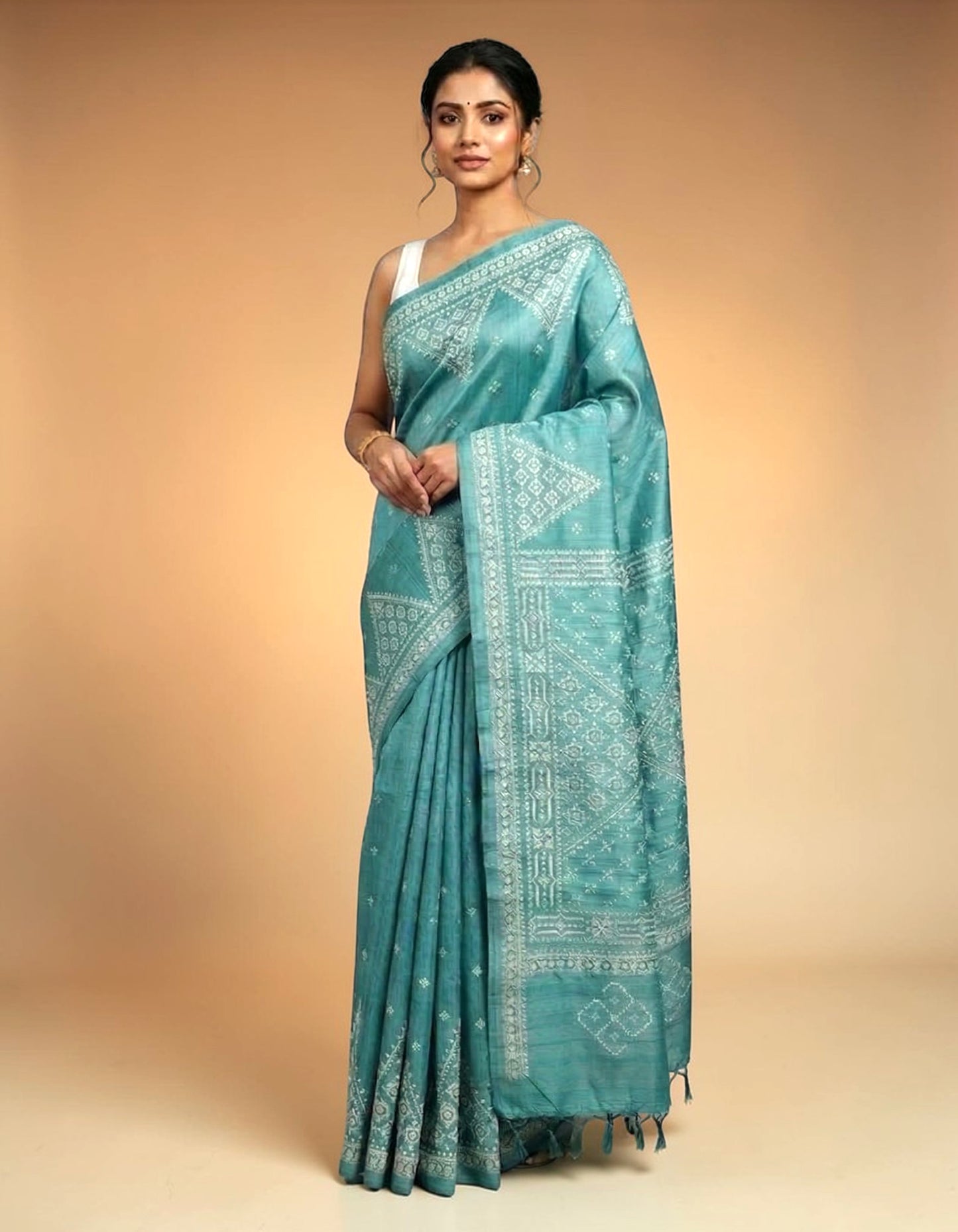 Gujarati Stitch on Blend Tussar Silk