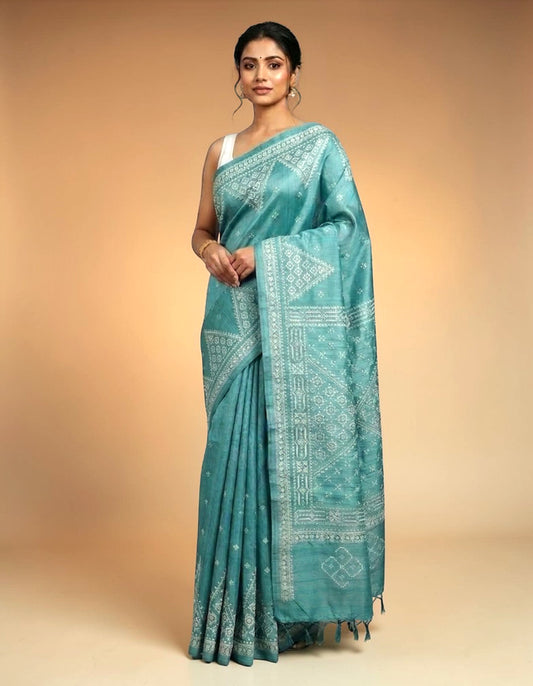 Gujarati Stitch on Blend Tussar Silk