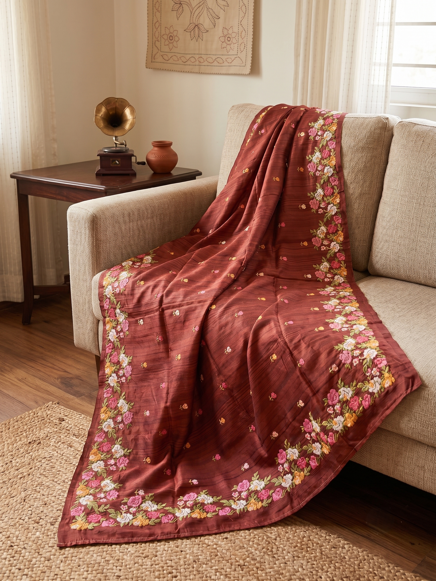 Embroidery on Blend Tussar Silk