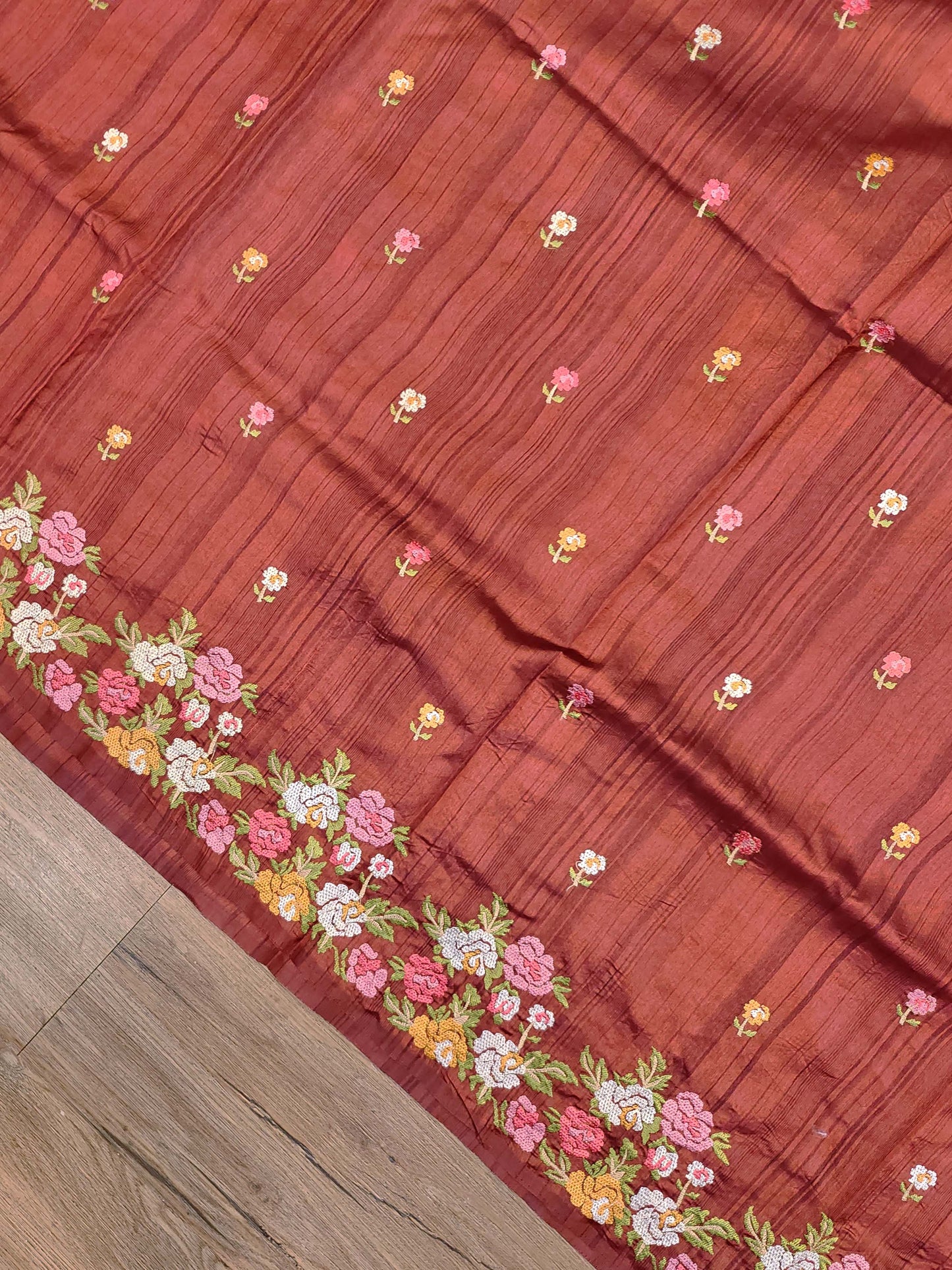 Embroidery on Blend Tussar Silk