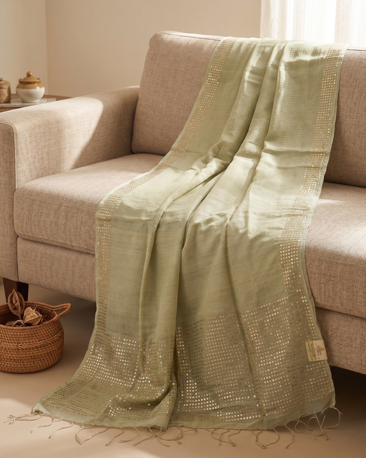Handwoven Bengal Resham Silk Saree with Sequin Border & Pallu