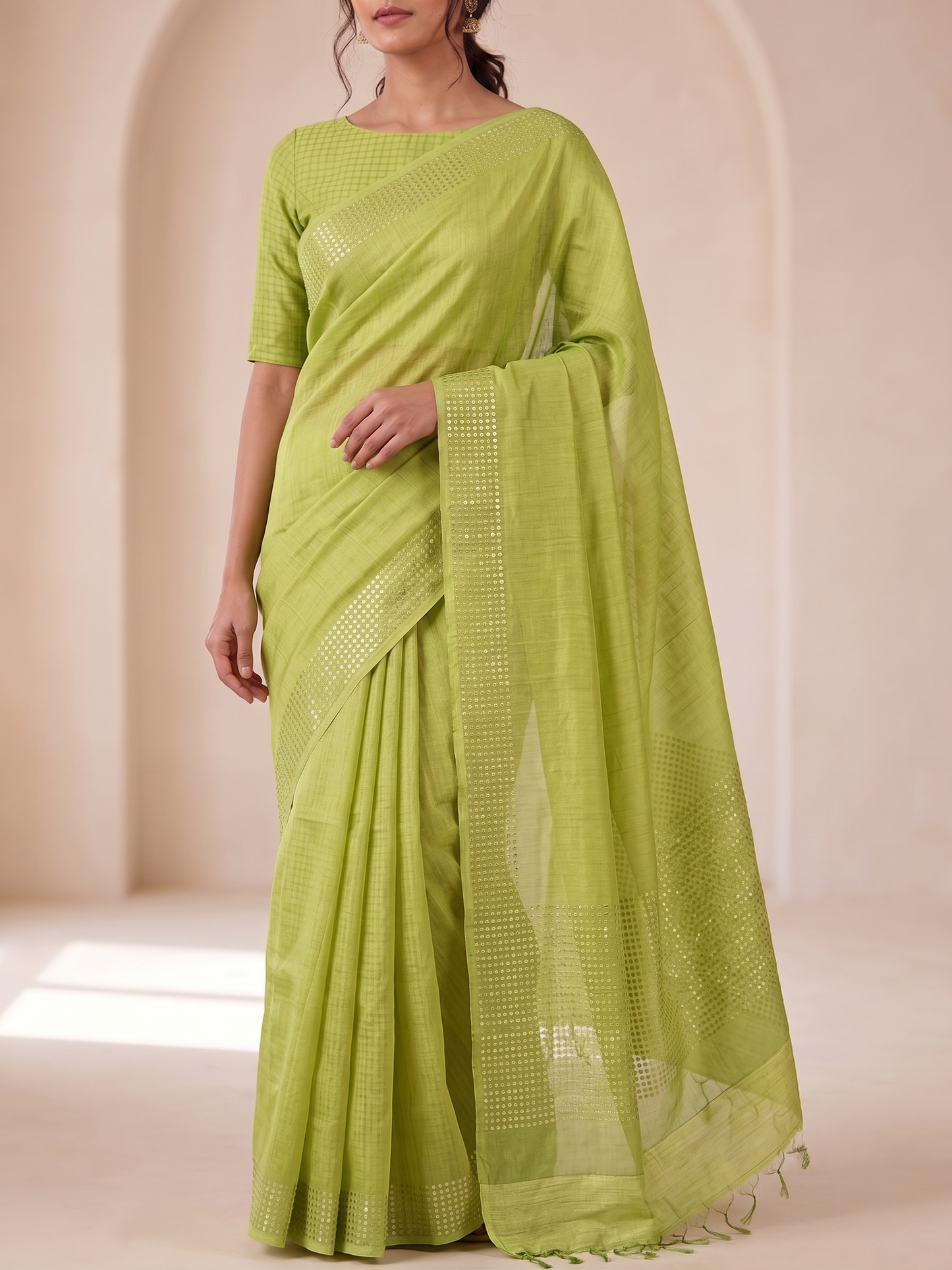 Handwoven Bengal Resham Silk Saree with Sequin Border & Pallu