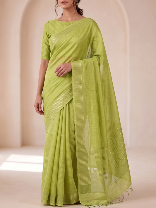 Handwoven Bengal Resham Silk Saree with Sequin Border & Pallu