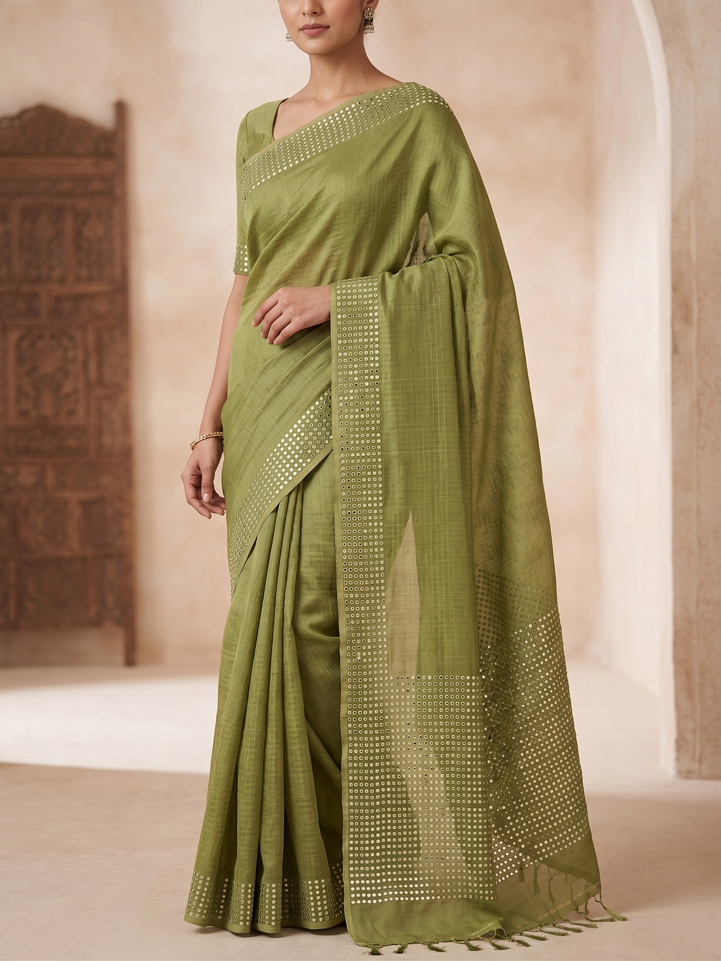Handwoven Bengal Resham Silk Saree with Sequin Border & Pallu