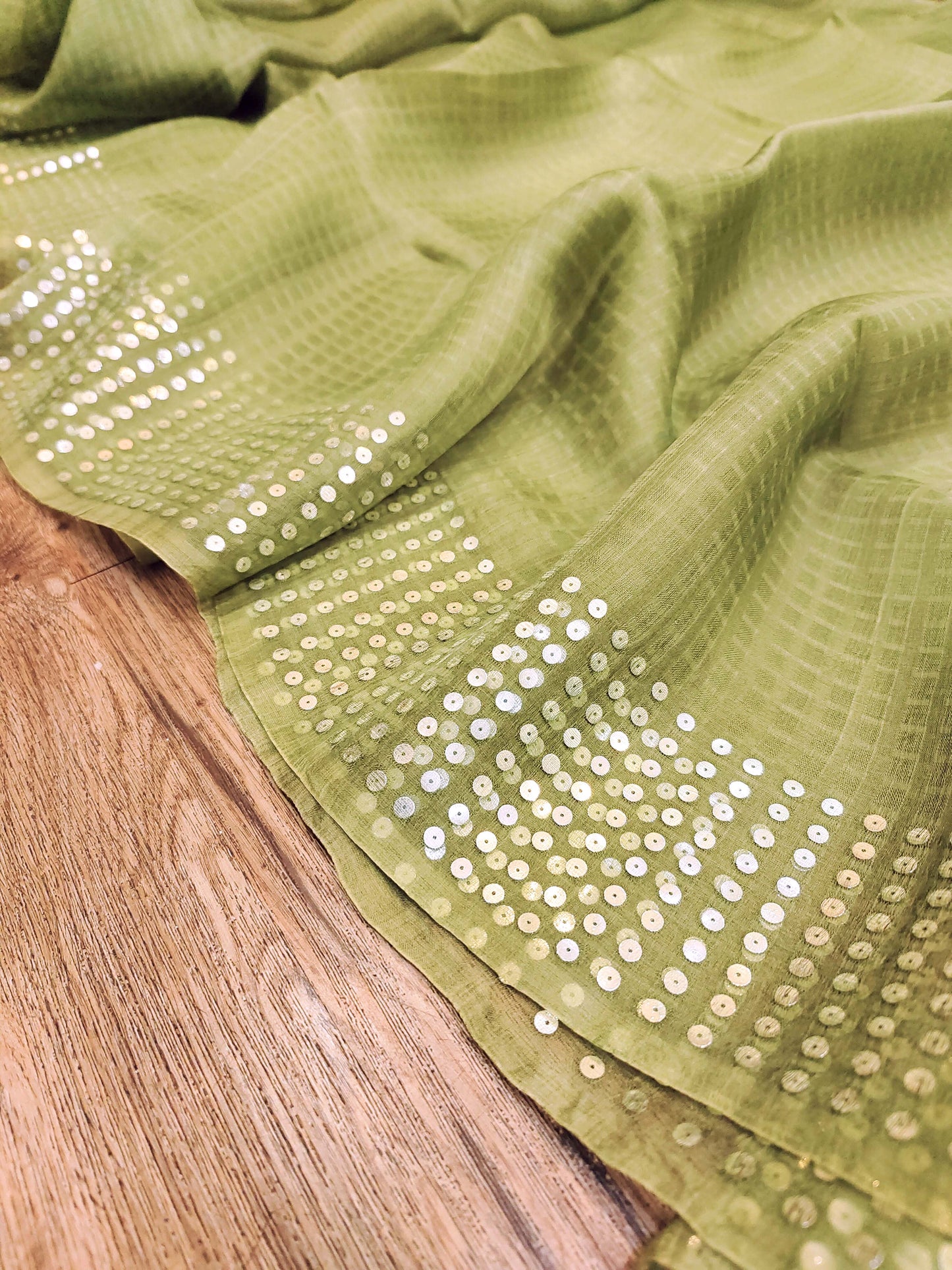 Handwoven Bengal Resham Silk Saree with Sequin Border & Pallu