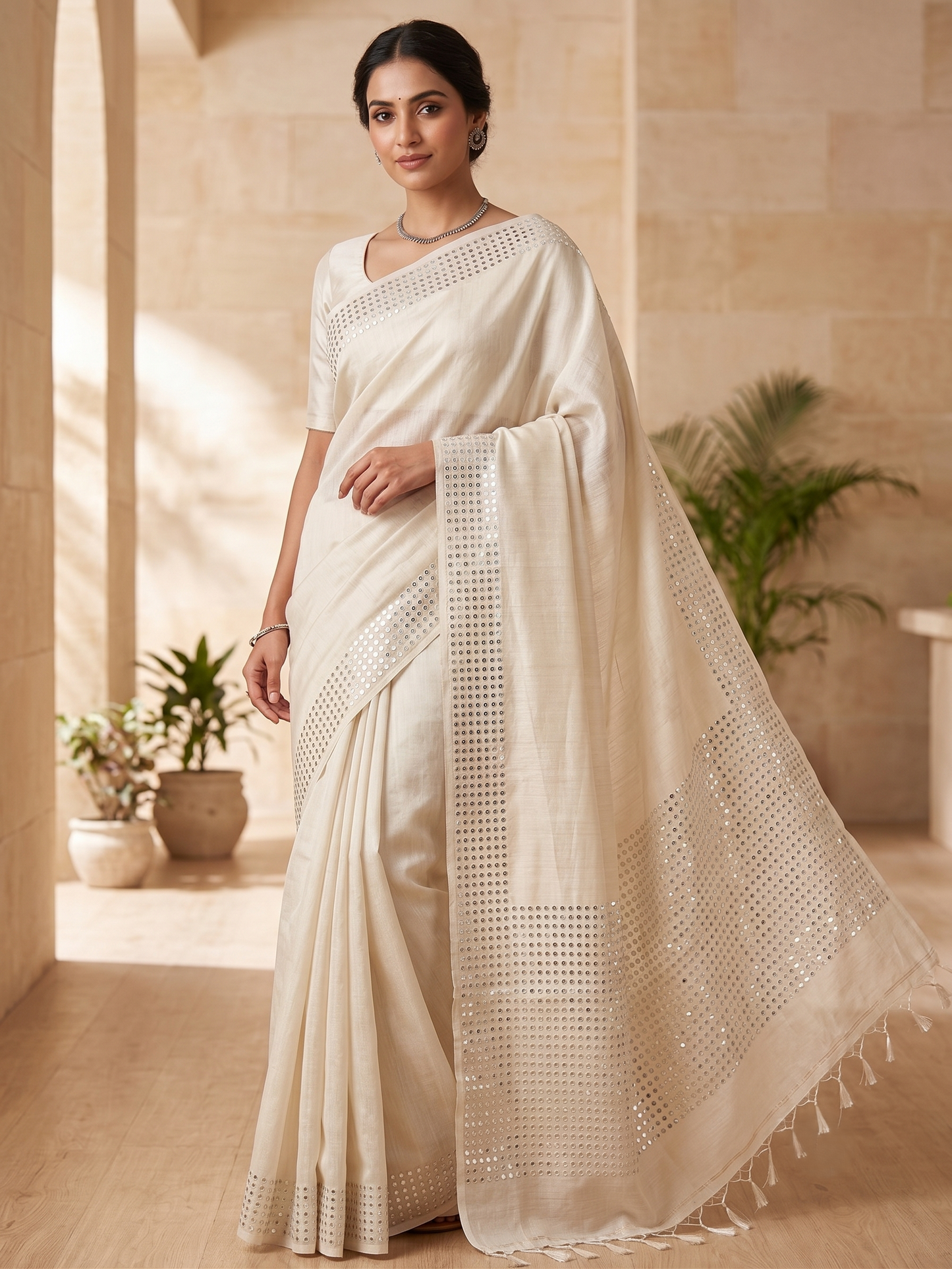 Handwoven Bengal Resham Silk Saree with Sequin Border & Pallu