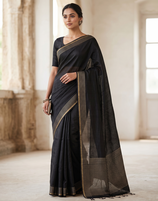 Handwoven Bengal Resham Silk Saree with Sequin Border & Pallu