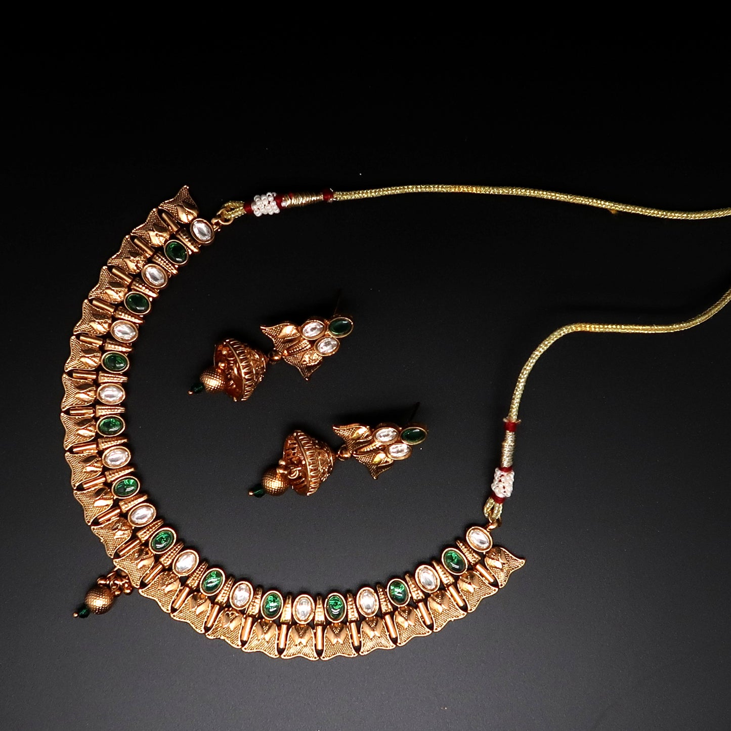 Traditional Temple Green Stone Necklace Set