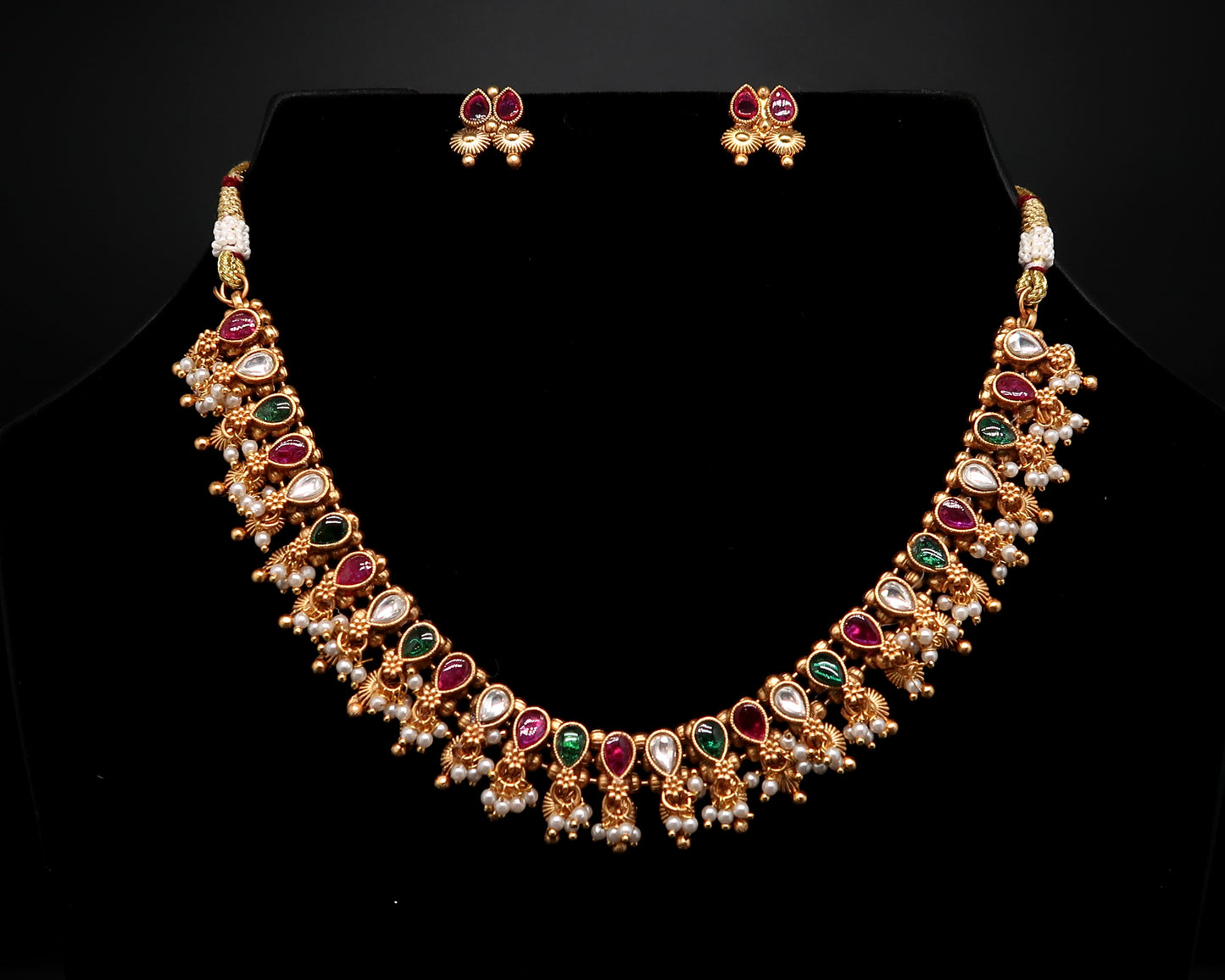Antique Temple Pearl Drop Necklace Set