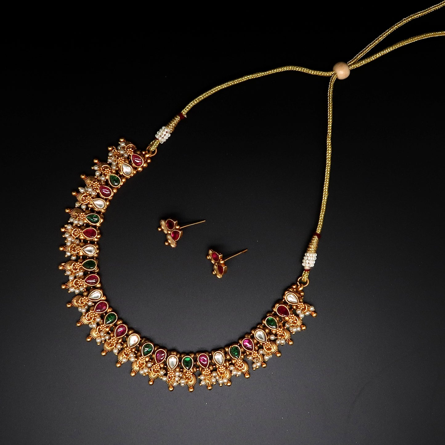 Antique Temple Pearl Drop Necklace Set
