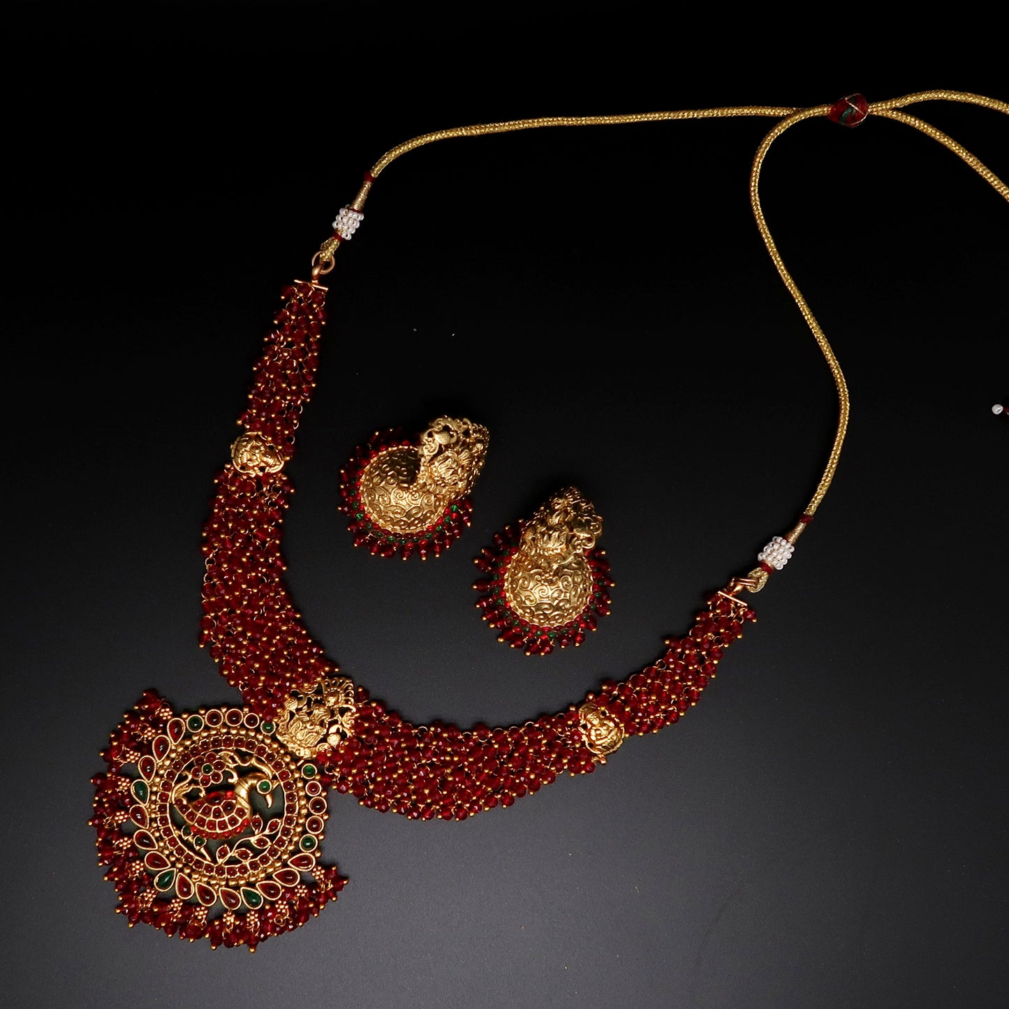 Antique Temple Peacock Pendant Necklace Set