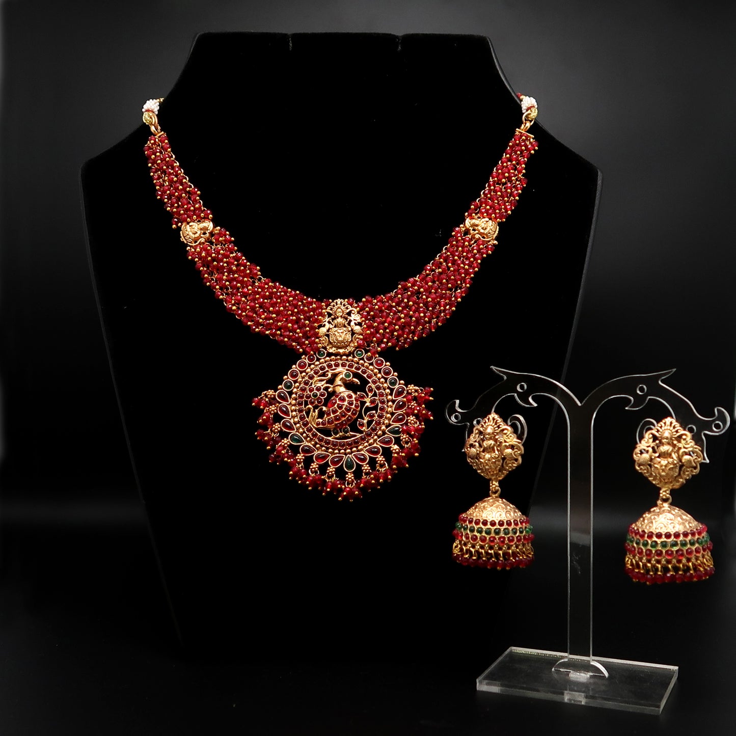Antique Temple Peacock Pendant Necklace Set