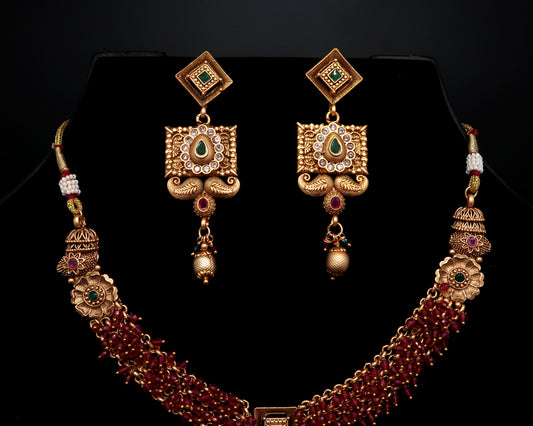 Antique Temple Floral Pendant Necklace Set