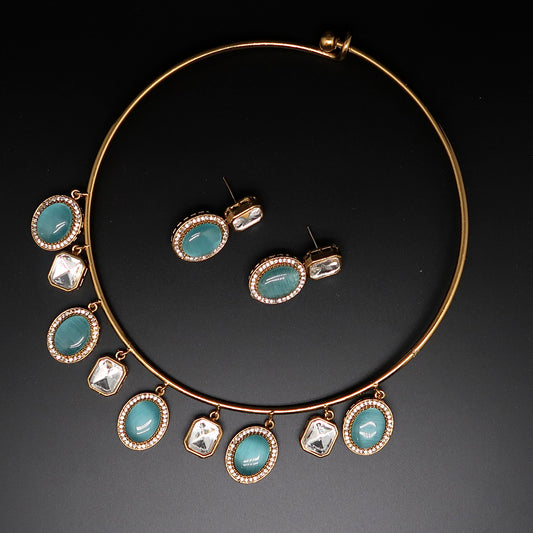 Rajasthani Aqua Stone Necklace Set