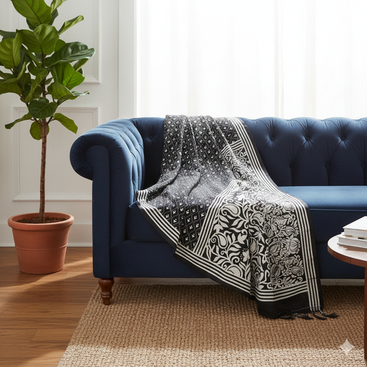 Black & White Kantha Hand-Embroidered Saree