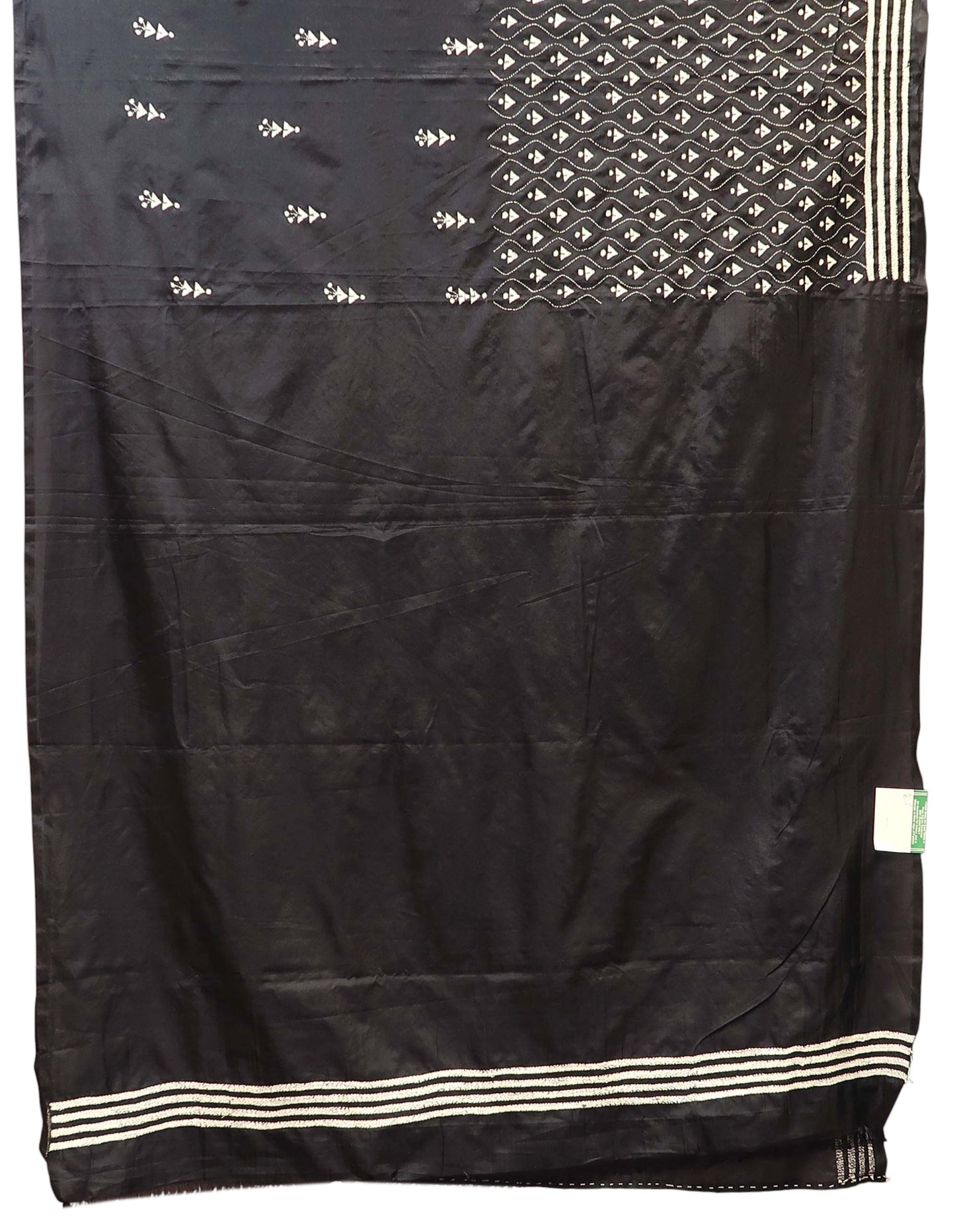 Black & White Kantha Hand-Embroidered Saree