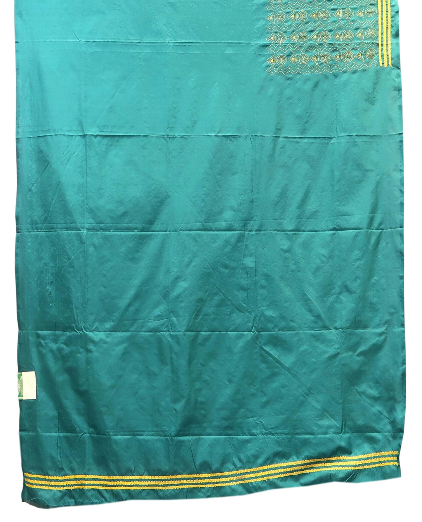 Teal Green Kantha Embroidered Saree with Yellow Threadwork