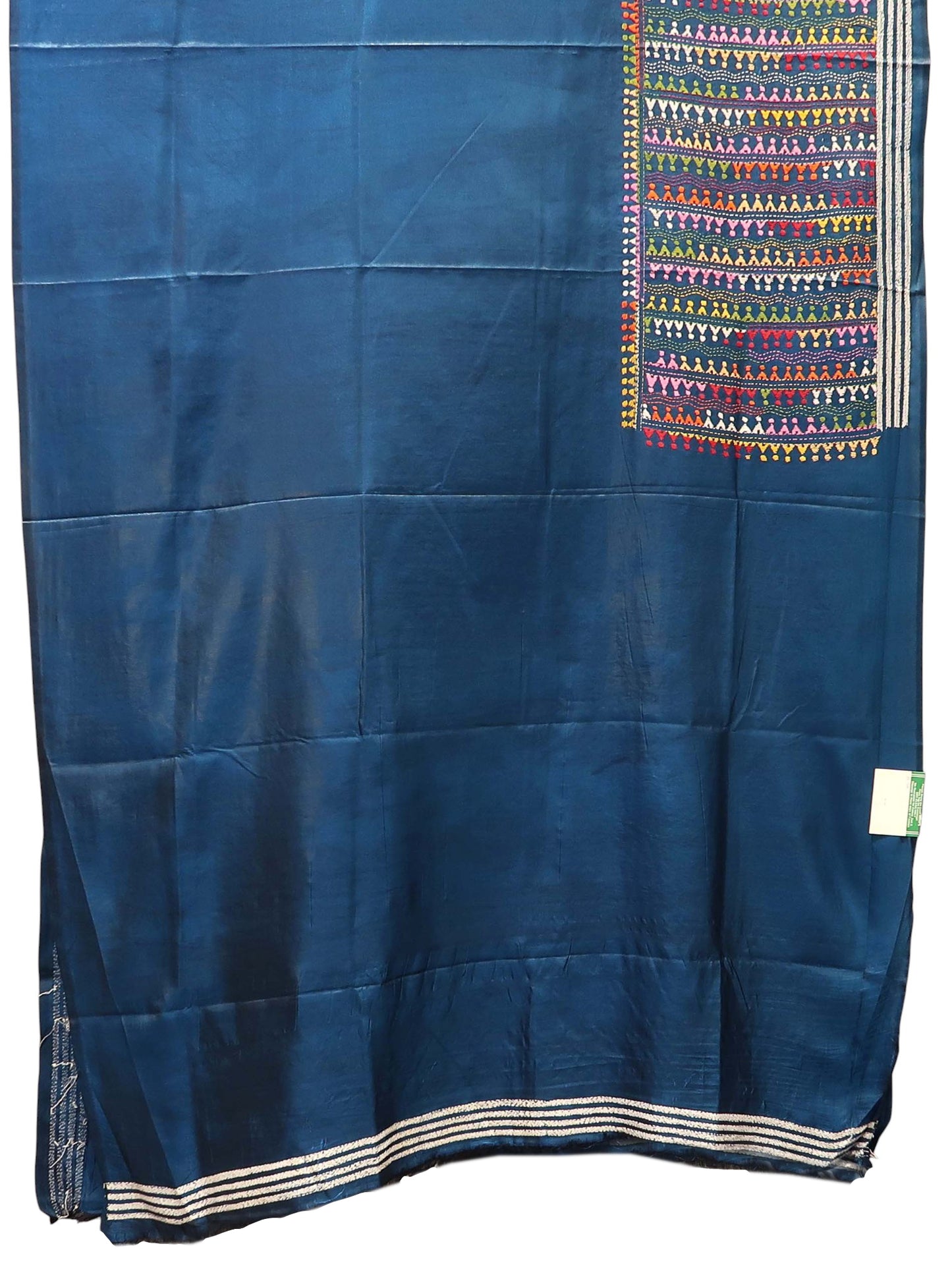 Midnight Blue Kantha Saree with Multicolour Pallu