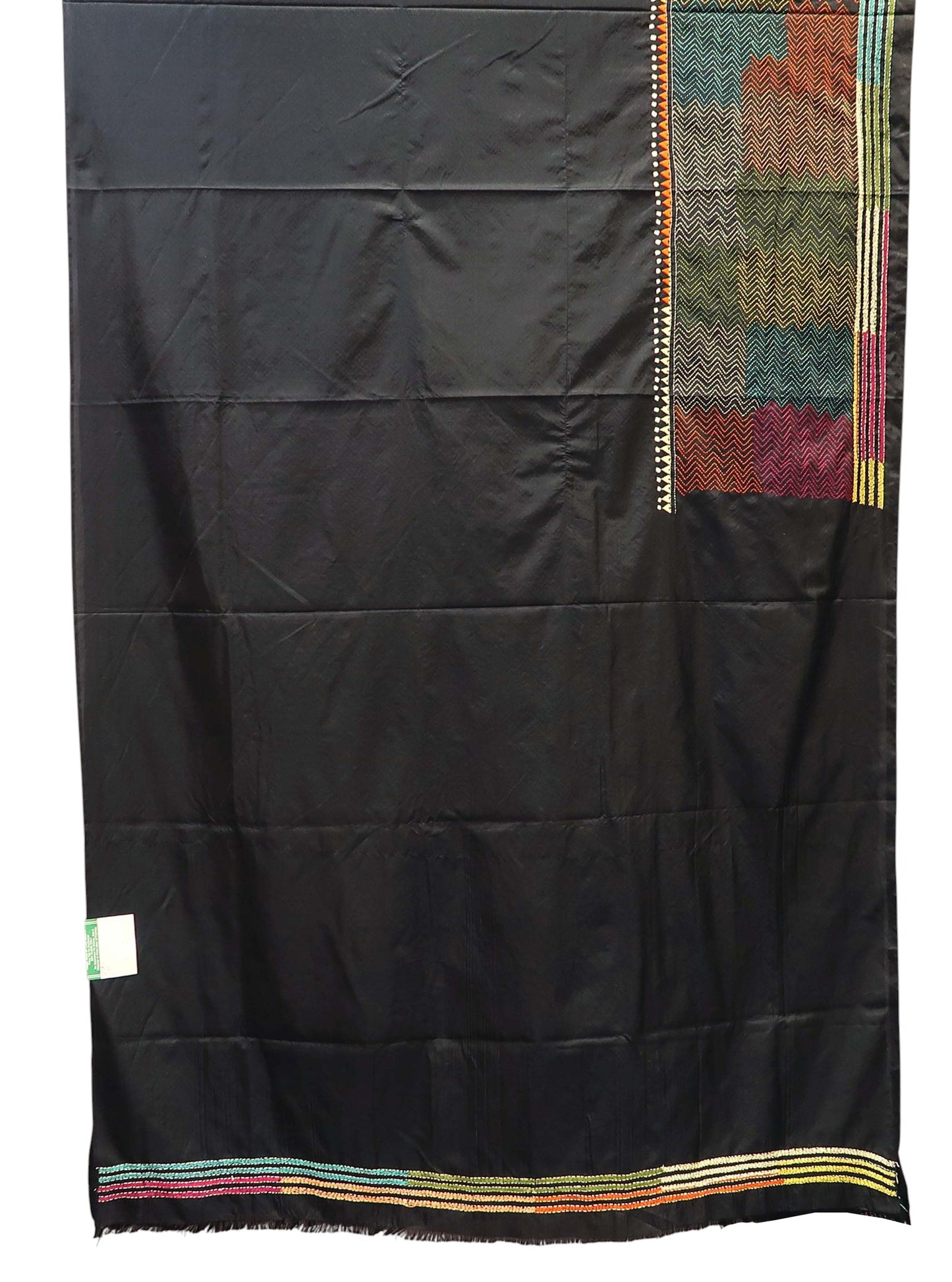 Black Katha Saree with Multicolour Floral Border