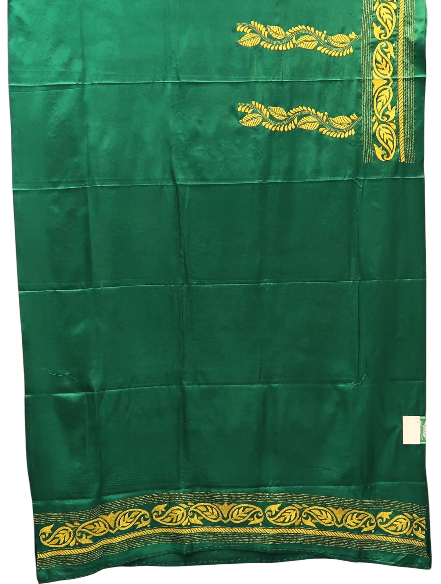 Emerald Green Kantha Embroidered Saree with Yellow Motifs