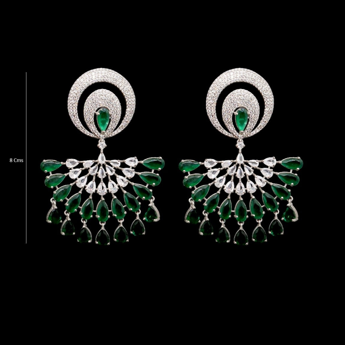 Royal Green American Diamond Drop Earrings