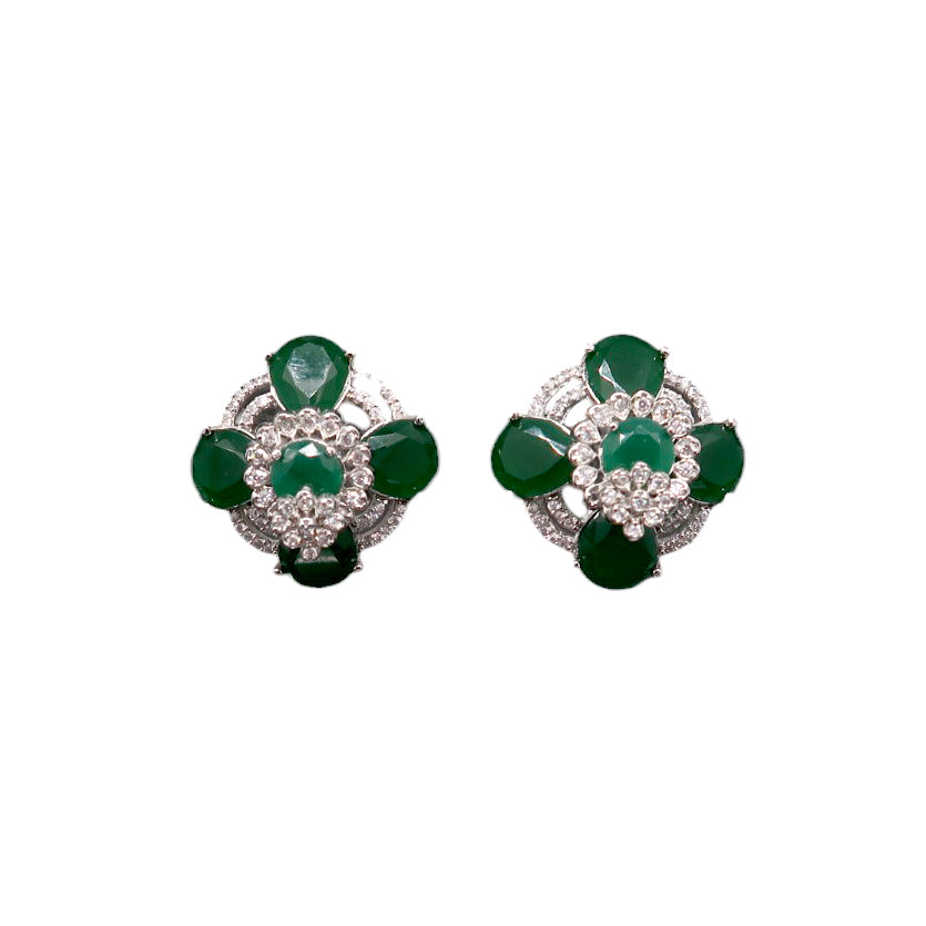 Emerald Bloom CZ Crystal Stud Earrings