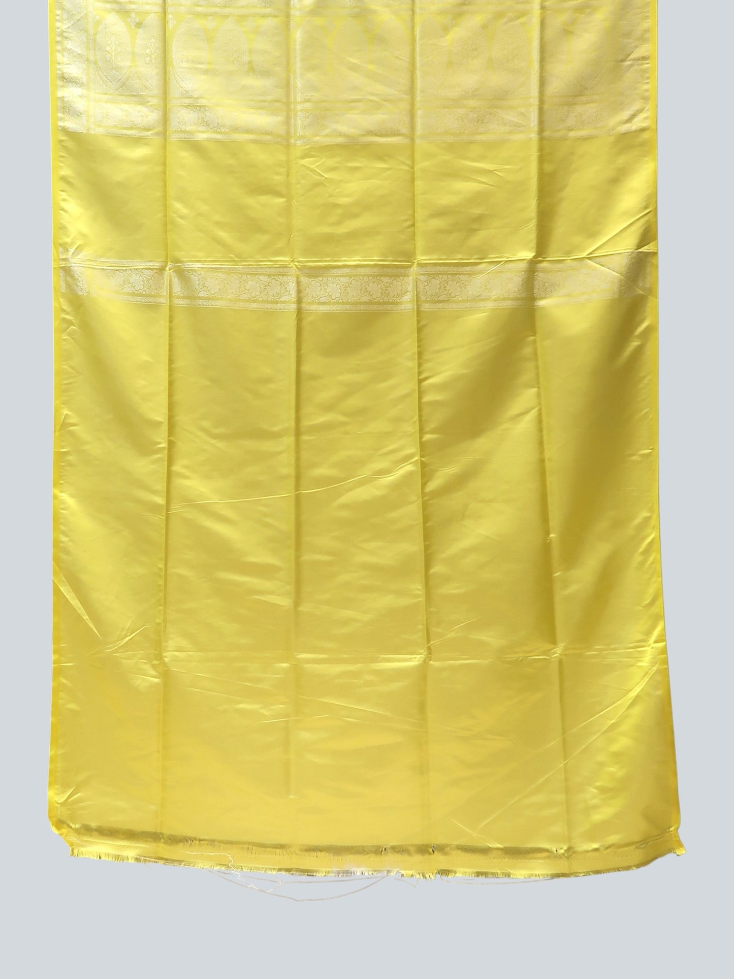 Semi-Mushru Banarasi Saree in Lemon Yellow with White Resham Jaal