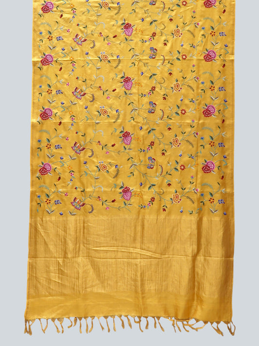 Pure  Tussar Silk Saree with All-Over Cross-Stitch Embroidery