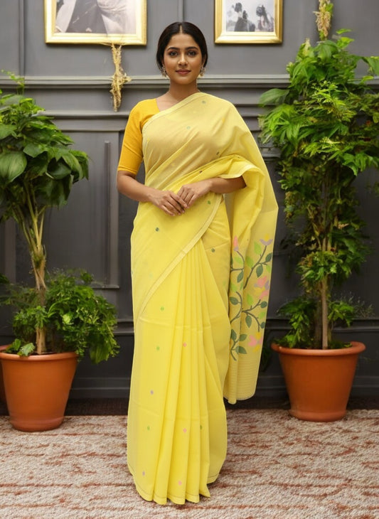 Pure Cotton Handloom Saree with Floral Pallu