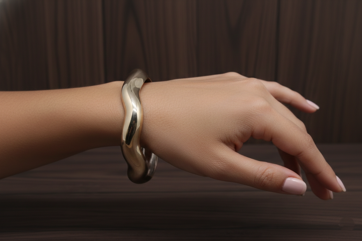 Dual Tone Sculpted Wave Bracelet