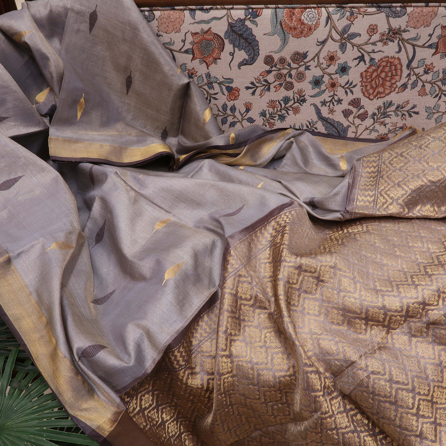 Tussar Silk Saree with Zari Border and Woven Anchal