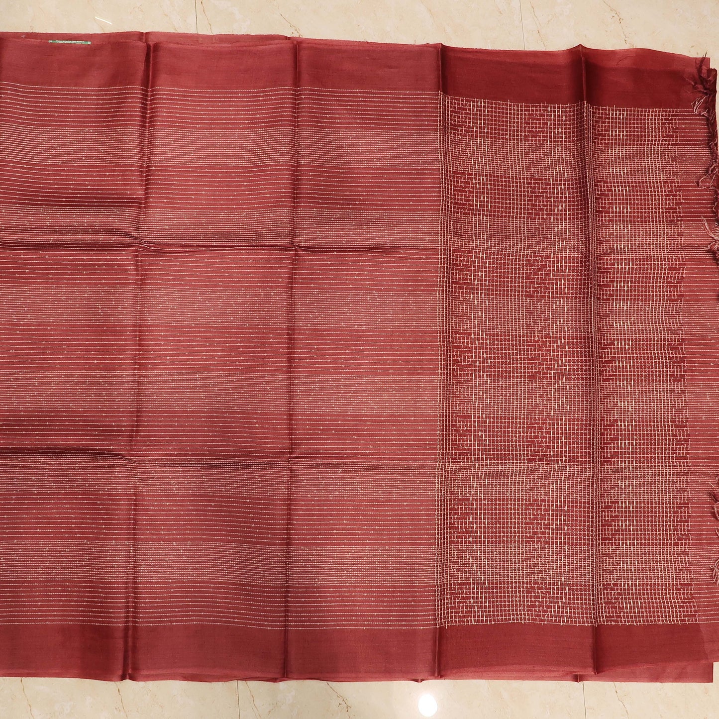 Tussar Silk Saree with All-Over Resham Stripe Weave